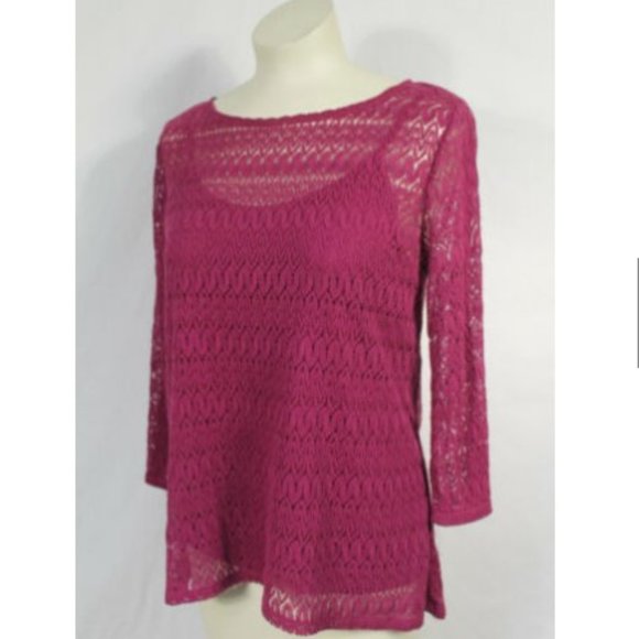 Style + Co Raspberry Pink Lace Top + Cami Set S - Picture 2 of 5